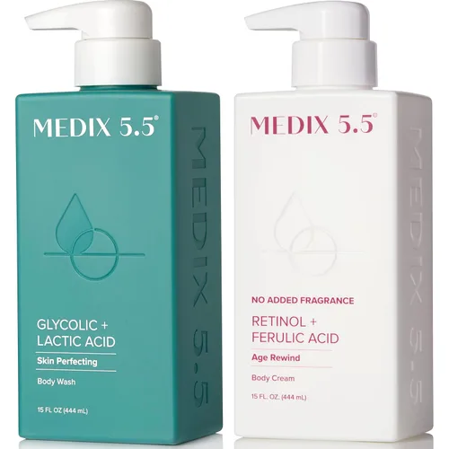 Miniatura 22 de MEDIX - Juego de 3 piezas para el cuidado de la piel antienvejecimiento Limpiador facial y corporal espumoso exfoliante con ácido glicólico AHA +