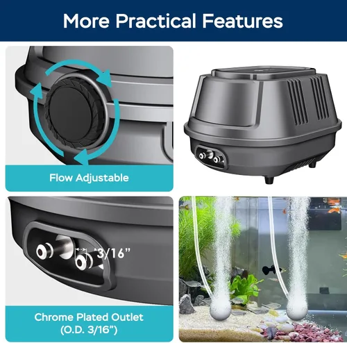 Miniatura 4 de AquaMiracle Aquarium Air Pump 3W/6W/10W, Super Quiet Powerful Fish Tank Air Pump with Double-Layer Sound Insulation, Adjustable Pond Aerator Pump