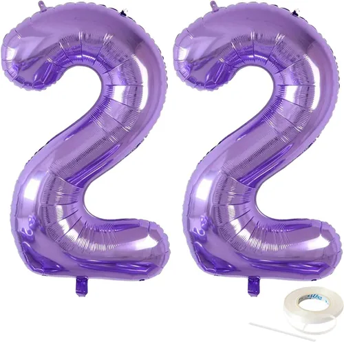 Globos grandes de Mylar con el número 22 de 40 pulgadas para decoraciones de fiesta de cumpleaños de 22 o 2 años, suministros para fiestas de
