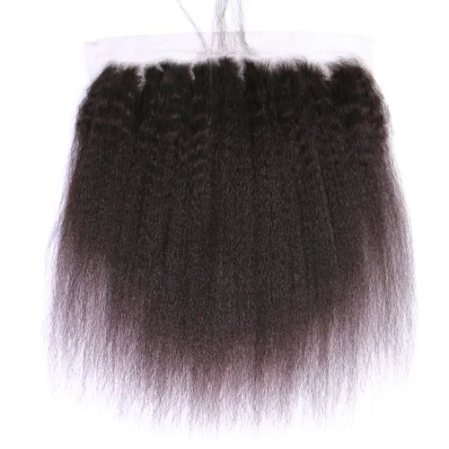 Productos Pre-plucked brasileño rizado recto encaje frontal cierre con pelo de bebé virgen humano Yaki pelo recto natural (12 pulgadas)
