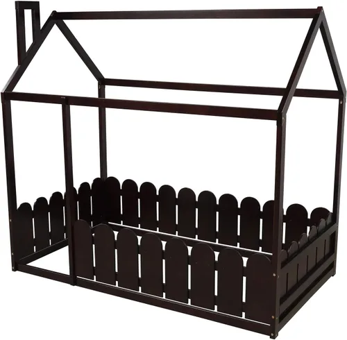 Miniatura 4 de Marco de cama para niños, marco de cama en forma de casa, cama de madera de tamaño individual con valla para niños, adolescentes, niñas, niños