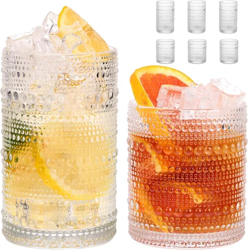 Miniatura 12 de Moretoes - Juego de vasos de beber Hobnail de 12, 12 onzas vasos altos y 10 onzas vasos de cóctel, vasos de vidrio con relieve estilo boho