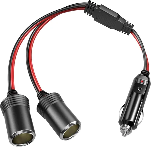 Energeaster Divisor de encendedor de cigarrillos de coche de 16 pulgadas de 1 a 2 con luz LED, enchufe de 12 V 24 V, divisor de 2 vías Y, cable de