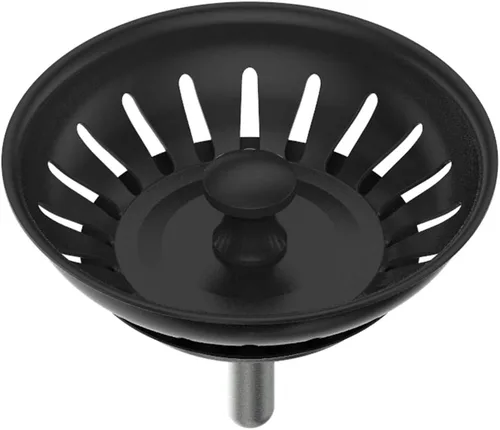 KANARY Colador de repuesto para fregadero de cocina para desagües estándar (3-1/2 pulgadas), cuerpo de acero inoxidable con tapón de goma