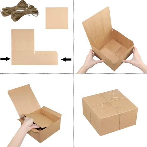 Miniatura 4 de Xxcxpark 16 cajas de regalo de papel kraft marrón de 8 x 8 x 4 pulgadas, caja decorativa de regalo de papel kraft con tapa para manualidades, cubos