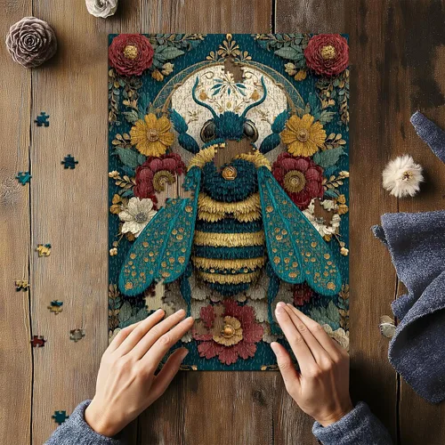 Miniatura 5 de Rompecabezas de abeja para adultos de 1000 piezas, rompecabezas de plantas de flores naturales, lindo rompecabezas floral de insectos, rompecabezas