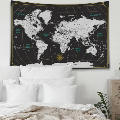 Miniatura 5 de CAPSCEOLL Tapiz de mapa del mundo para colgar en la pared, tapiz blanco y negro para decoración del hogar, 40 x 30 pulgadas, mapa para habitación