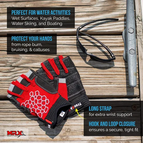 Miniatura 3 de MRX BOXING & FITNESS Guantes de vela pegajosos para la palma de la mano, guantes de yate, kayak, bote, pesca, 2 dedos de corte (negro, XS)