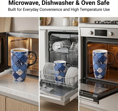 Miniatura 4 de Topadorn Taza de café de cerámica con tapa a prueba de derrames, taza de café para el hogar y la oficina con caja de regalo, color azul