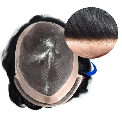 Miniatura 3 de LYRICAL HAIR Toupee para hombres soldado con encaje frontal natural línea capilar natural sistemas de reemplazo de cabello humano negro duradero