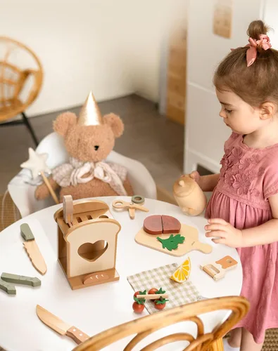 Miniatura 2 de ROBUD Juego de 16 cuchillos de cocina para niños, juego de cocina de madera, inspirados en Montessori, juguetes de cocina para niños pequeños