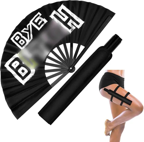 Miniatura 6 de Ventilador de mano plegable grande de 13 pulgadas con funda para hombres y mujeres, para Edm Music Rave Festival Line Dancing Party