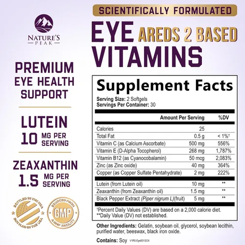 Miniatura 2 de Vitaminas para los ojos – 3 veces más fuerza de vitamina para la salud ocular con luteína y zeaxantina – Visión macular salud y ojos secos apoyo