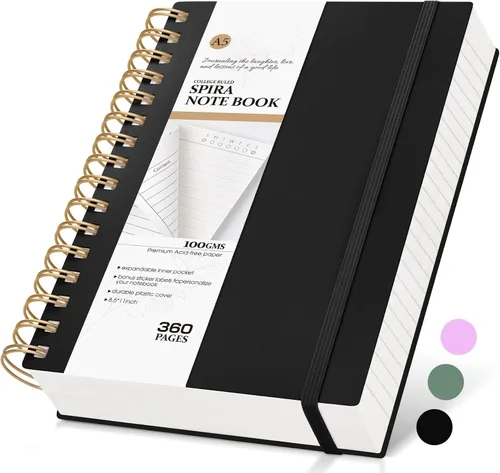 Miniatura 20 de MUAHLIUB Cuaderno de espiral rayado universitario, 360 páginas rayadas gruesas para mujeres y hombres, cuadernos grandes B5 con papel de 100GSM