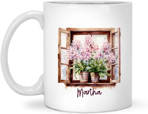 Miniatura 14 de Tazas de cerámica personalizadas del cubo de rosas con nombre, Taza de flores, Taza de café de flores de rosas personalizadas, Taza de té floral