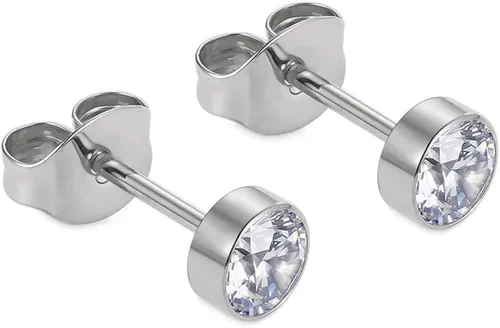 Juego de 1 par de aretes de titanio de grado implante hipoalergénico de 0.118 pulgadas, 0.157 pulgadas, 0.175 pulgadas, 0.236 pulgadas, circonita