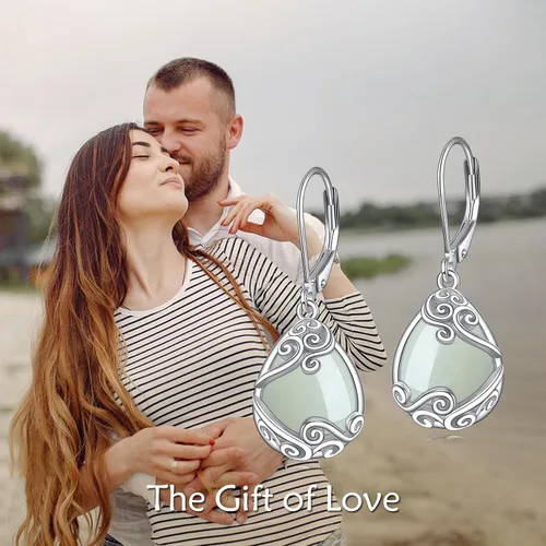Miniatura 101 de Aretes colgantes con forma de lágrima de filigrana de piedra lunar de plata de ley 925 con cierre de palanca para mujer, regalos de joyería