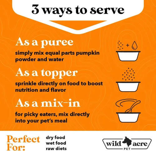 Miniatura 3 de Wild Acre Polvo de calabaza para perros, no más diarrea o scoots! - Puré digestivo o adorno de comida - Suplemento de fibra para perros