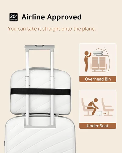 Miniatura 4 de LUGGEX Equipaje de mano con puerto USB, maleta ligera de PP con funda de 14 pulgadas, equipaje expandible de 2 piezas, Blanco, Equipaje de mano
