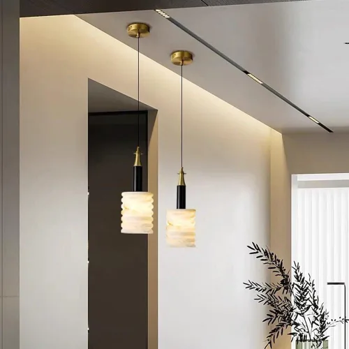 Miniatura 3 de Lámpara colgante cilíndrica moderna de mármol para isla de cocina, altura ajustable, accesorio colgante de latón para comedor, dormitorio, baño