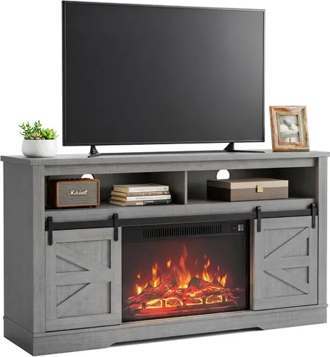 Miniatura 15 de YESHOMY - Soporte de TV para televisores de hasta 65 pulgadas, con puertas corredizas estilo granja y gabinetes de almacenamiento, mesa consola