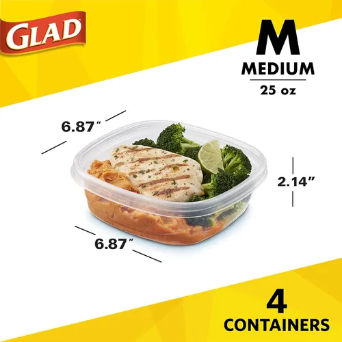 Miniatura 2 de Glad GladWare Design Series Contenedores de almacenamiento de alimentos con tapas, rectángulo mediano sin plástico BPA para preparación de comidas