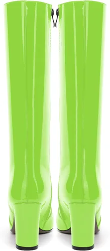 Miniatura 88 de AMBELIGHT Botas altas hasta la rodilla con cremallera y puntera puntiaguda para mujer, de patente sólida, tacón alto, 3.3 pulgadas