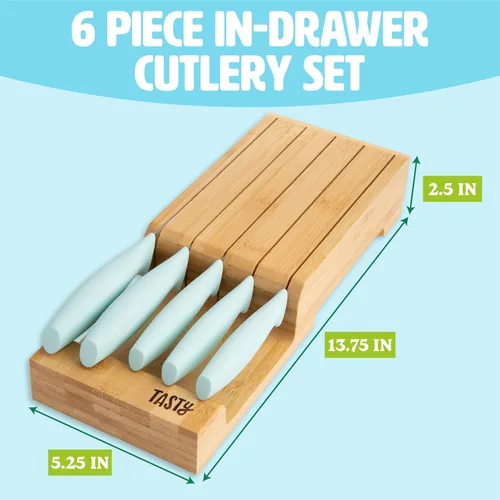 Miniatura 7 de Juego de cuchillos de cocina Tasty para cajón, cubiertos y organizador de cocina que ahorran espacio, incluye cuchillo de chef, para pan, Santoku