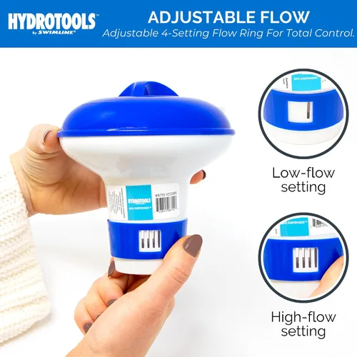 Miniatura 5 de HYDROTOOLS BY SWIMLINE: Dispensador químico mini para piscina y spa, compatible con bromo y cloro, admite tabletas de 1 pulgada, anillo de control