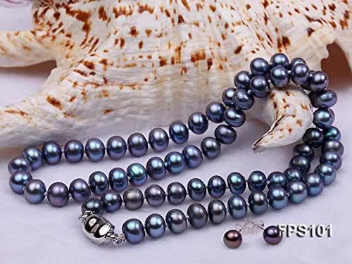 Miniatura 3 de JYX - Juego de collar de perlas cultivadas de agua dulce azul de 7 a 0.315 in, Perla, Perla