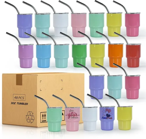Miniatura 9 de AGH Mini vaso de shot de 3 onzas con popote y tapa, de acero inoxidable de colores, vasos de sublimación de doble pared con aislamiento al vacío, 6