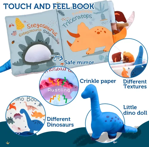 Miniatura 3 de Richgv Libros de juguetes para bebés de 0 a 6 a 12 meses, regalos para bebés y niños, libros arrugados con muñeca de dinosaurio, juguetes