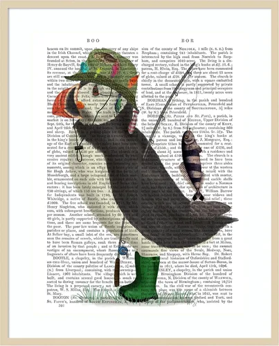 Miniatura 7 de Amanti Art Framed Wall Art Print 21x17 Puffin Fishing by Fab Funky, Animals Wall Art, Whimsical Decor, Small Poster Painting Artwork for Living