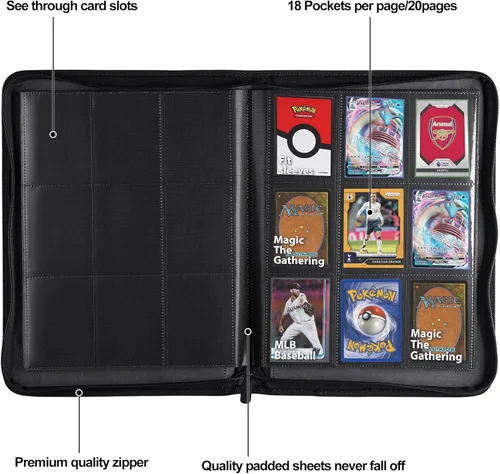 Miniatura 3 de HerriaT Carpeta de tarjetas intercambiables, carpeta de colección de tarjetas de poliuretano de 9 bolsillos para 360 tarjetas, libro de tarjetas