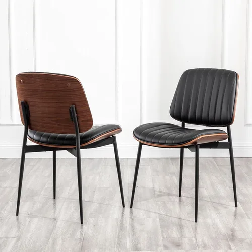 Miniatura 24 de LUNLING Sillas de comedor modernas de mediados de siglo, silla retro beige de piel sintética con asiento tapizado de madera curvada de nogal, patas