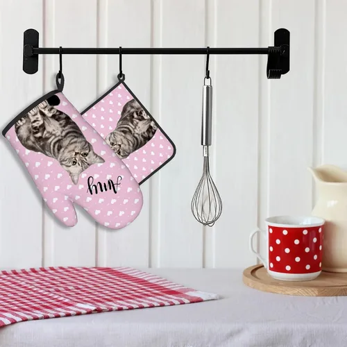 Miniatura 5 de Manoplas de horno personalizadas con soportes para ollas con nombre y foto personalizados, manoplas de horno resistentes al calor y al deslizamiento