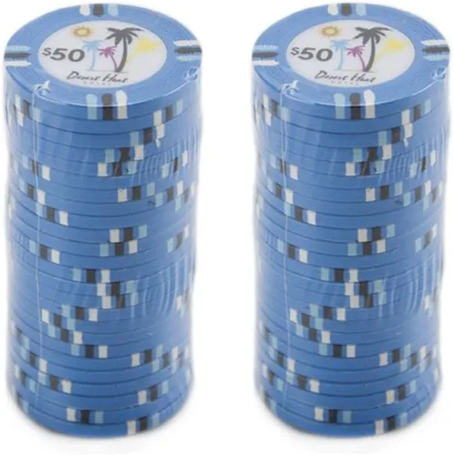 Miniatura 2 de Claysmith Gaming Desert Heat Poker Chip - Compuesto de arcilla pesada de 0.48 oz, paquete de 50 Azul ($50 Light Blue)