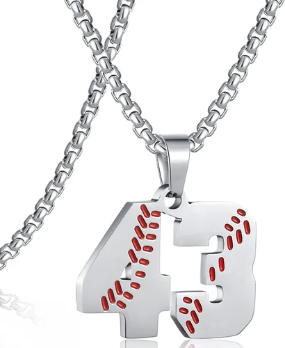 Miniatura 121 de SKQIR Colgante de número de jersey de béisbol para hombres y niños - Cadena de acero inoxidable para atletas - Negro