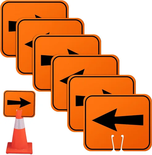 Geetery 6 letreros de desviación naranja con flecha de tráfico, cono de carretera, direccional superior izquierda, derecha, flechas rectas para