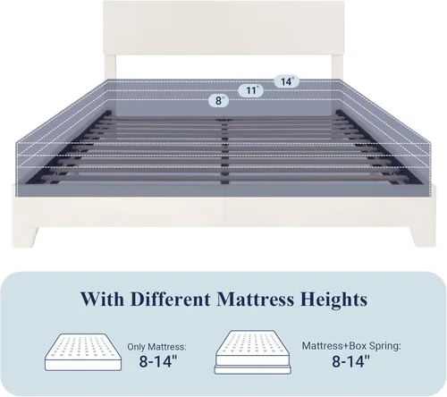 Miniatura 7 de Allewie - Base de cama tamaño queen con cabecera ajustable, cama de plataforma de piel sintética con listones de madera, base de colchón resistente