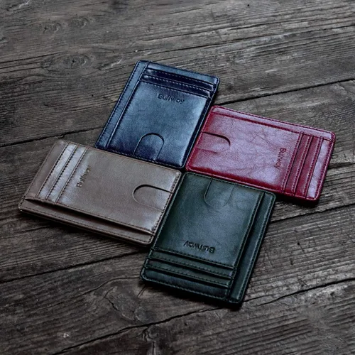 Miniatura 6 de Buffway - Billetera delgada minimalista de cuero con protección RFID para hombre y mujer