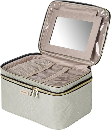 Miniatura 15 de BAFAMYE Bolsa de Maquillaje de Viaje de Doble Capa para Mujeres, Estuche Cosmético Grande, Organizador para Accesorios de Tamaño de Viaje, Botellas