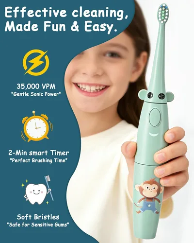 Miniatura 5 de Irrigador dental eléctrico para niños de 6 a 12 años, irrigador oral para niños con 3 modos suaves y 2 modos sónicos, kit dental compatible