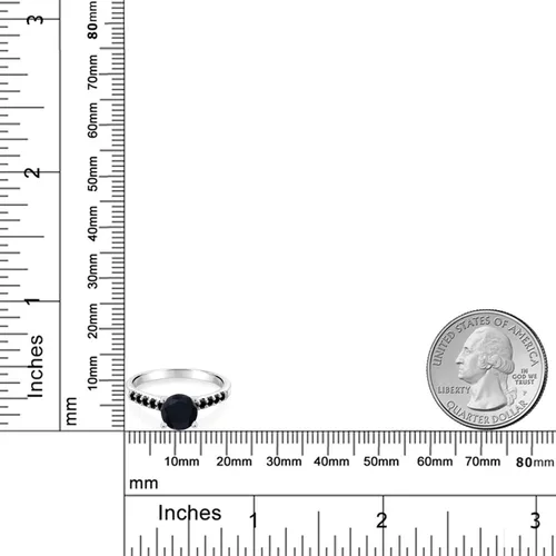 Miniatura 3 de Gem Stone King Anillo redondo de oro blanco de 10 quilates con diamante negro de ónix negro de 1,61 quilates