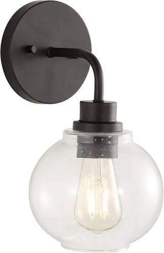 JONATHAN Y Lámpara de pared LED de bronce aceitado de 6.5 pulgadas para baño, pantalla de vidrio sembrado transparente, accesorio industrial de
