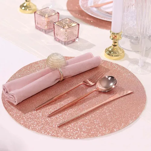 Miniatura 9 de Efavormart - Juego de 6 manteles individuales antideslizantes de piel sintética con purpurina, color rosa y dorado rosa para bodas, banquetes