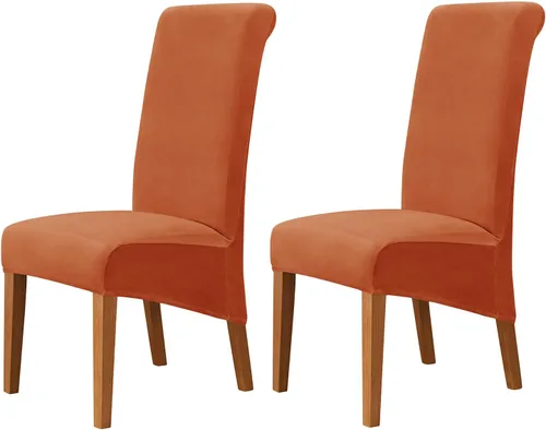 Miniatura 9 de Juego de 2 fundas de terciopelo para sillas de comedor, color beige, fundas elásticas para sillas de comedor y cocina, reutilizables, protector