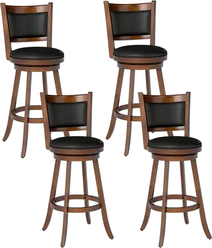Miniatura 15 de COSTWAY Juego de 2 taburetes de bar, giratorios de 360 grados, taburete giratorio de madera con acento de altura, diseño tapizado de cuero, asiento
