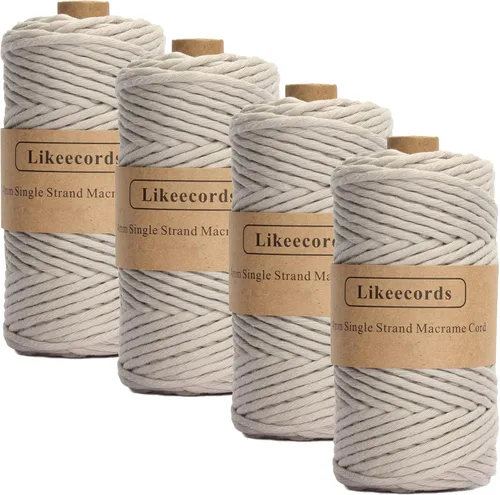 Miniatura 11 de Likeecords - Cuerda de macramé de 4 mm de un solo hilo, 80 m de cuerda de macramé colorida, cuerda de algodón para macramé, cuerda de algodón