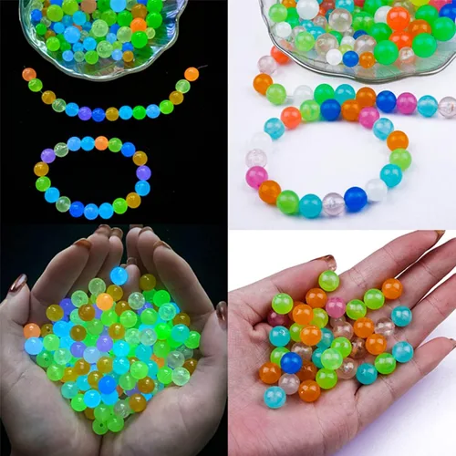 Miniatura 4 de Kit de 1100 cuentas redondas acrílicas luminosas que brillan en la oscuridad, 0.236 in, 0.315 in, 0.394 in, cuentas coloridas de plástico brillante